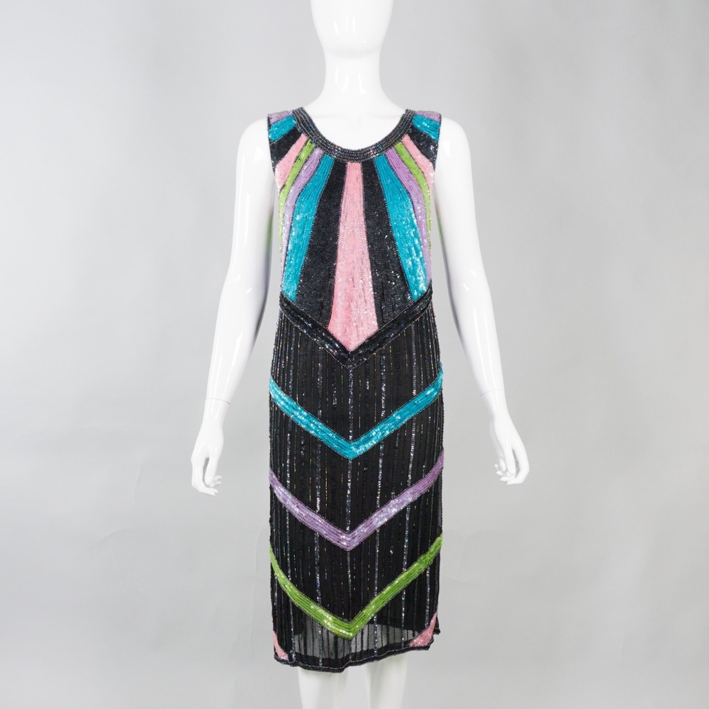 Vintage SISTERMAX Beaded Candy Chevron Dress Sz 4
